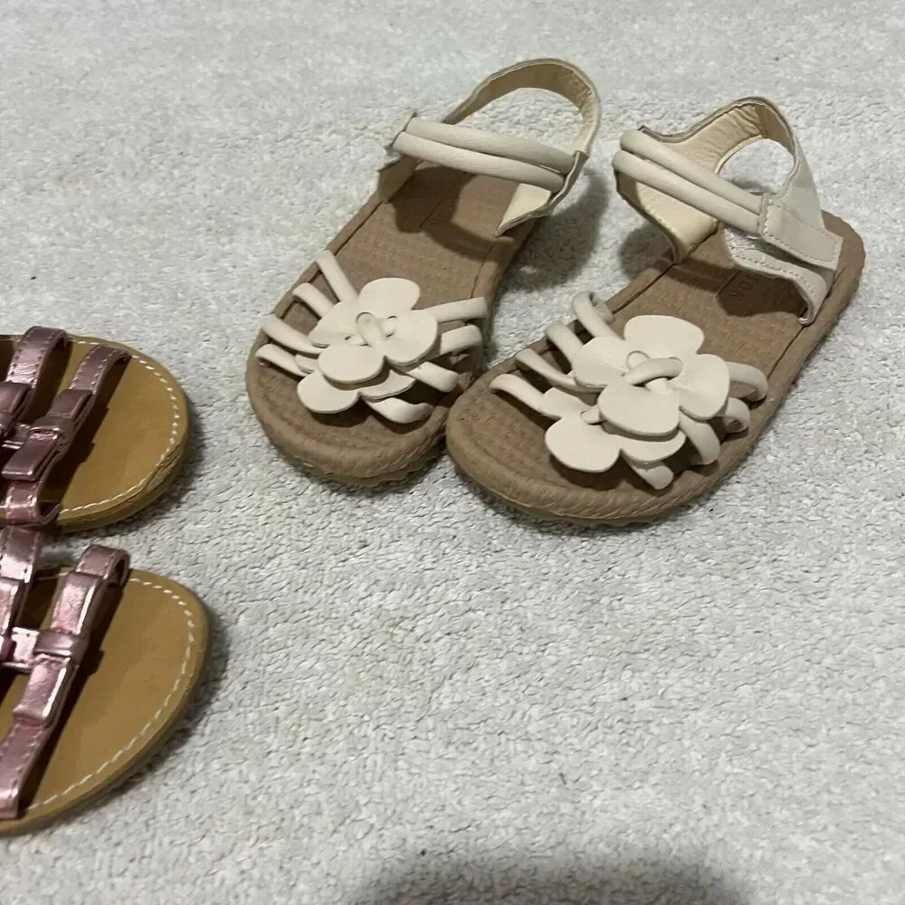 Gymboree & Fashion Kids Girls Pink Gladiator Sandals 10 & White Toddler Lot Of 2